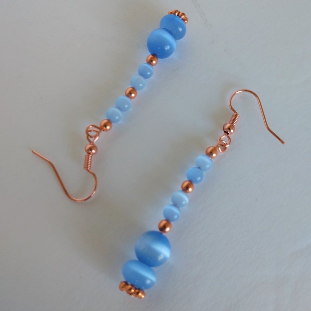 Periwinkle Agate Dangle Earrings With Copper Plated Fishhooks Handmade 2.25 Inch